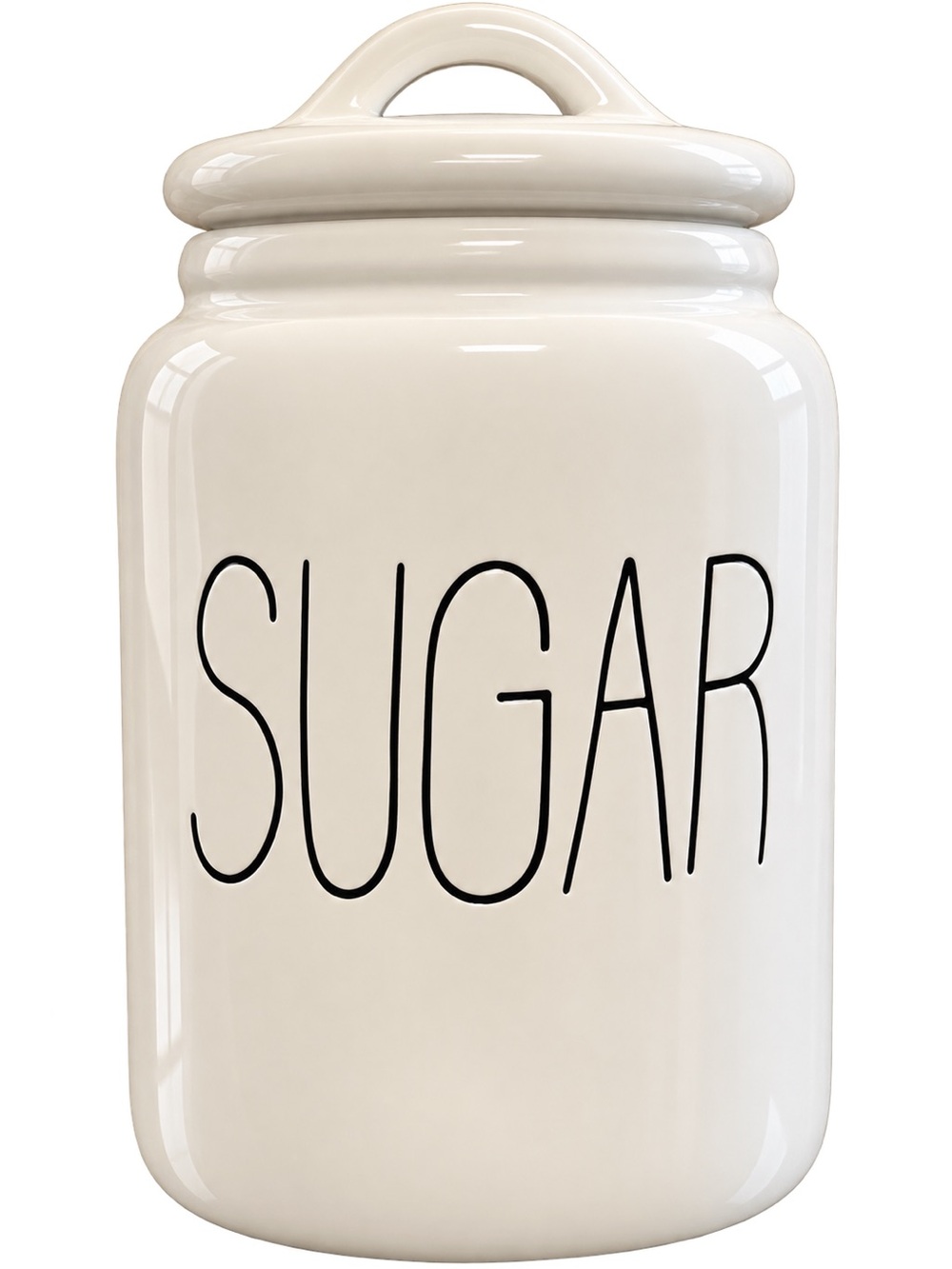 Rae Dunn Cream Ceramic Sugar Canister with Black Lettering
